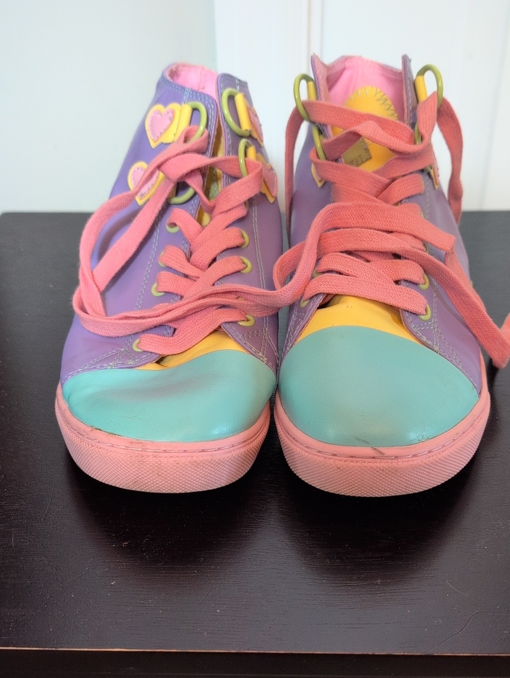Colorblock High-Top Sneakers in Pink, Purple & Teal